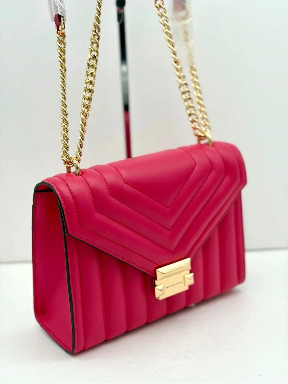 Michael Kors Hot Pink Quilted Chain Shoulder Bag Crossbody Electric Pink